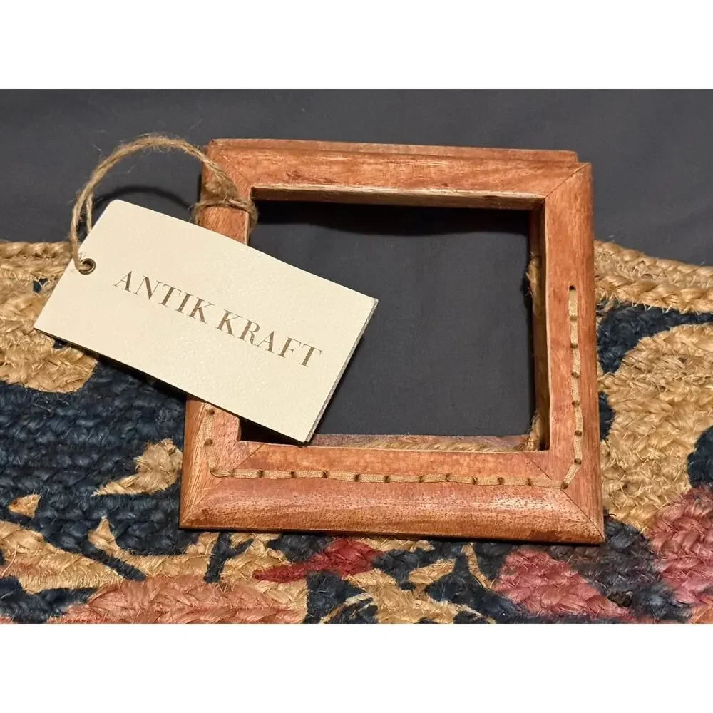 NWT ANTIK KRAFT Anthropologie Boho Floral Pallavi Jute Tote Bag Wooden Handle